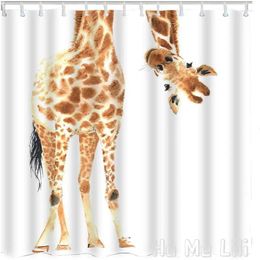 Shower Curtains Giraffe Bathroom By Ho Me Lili Curtain Wild Animal Watercolor Brow White Feather Home Decorative Waterproof With Hooks