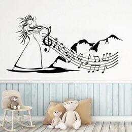 Wall Stickers Nursery Bedroom Decals Murals Decor Waterproof Folk Music Violin Musical Art Woman Decoration Poster DW7865305e