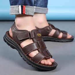 Sandals 2024 Arrivel Noble Men's Non-slip Genuine Leather Soft Slippers Flat For Mens Casual Shoes Sandalias MSA716