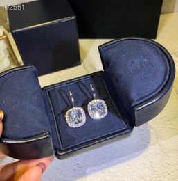 Luxury Diamond Link Classic Designer S925 Sterling Silver Big Square Zircon Charm Drop Earrings For Women Wedding Jewelry1293280