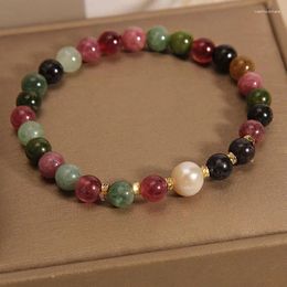 Link Bracelets Coloured Bead Bracelet Elegant Vintage Faux Pearl Tourmaline Women's For Stress Relief Well-being Colourful Elastic