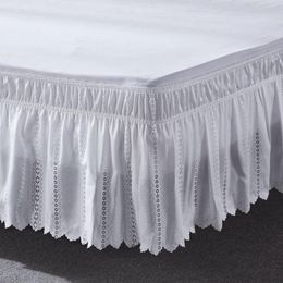 Wrap Around Ruffled Lace Bed Skirt Elastic Dust Ruffled With Adjustable Belts Drop White Frame Cover Multiple Size Options