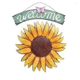 Tapestries Garden Welcome Signs Metal Hanging Decorative Sunflower Outside Hand-Painted Plaque For Front Door