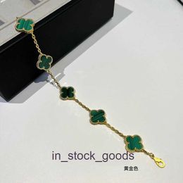 High end designer bangle for vancleff Classic 925 Pure Silver Natural Malachite Gold Plated Five Flower Clover Bracelet Versatile Jewellery Original 1:1 With Real Logo