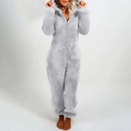 2023 Winter Plush Thickened Plush Jumpsuit Hooded Sleepwear Women Long-Sleeve Zipper Keep Warm Pyjamas Homewear Onesies S-5XL