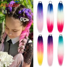 Synthetic Long Straight Ponytail Tinsel Hair Extensions 24Inch Hair Glitter Ponytail With Elastic Tie Rainbow Braided Ponytail