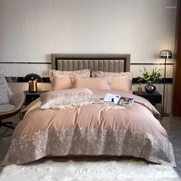 Bedding Sets 2024 High-end Light Luxury Style Long-staple Cotton Four-piece Set Pure Sate Embroidery Quilt Pink