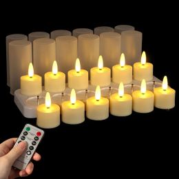 6/12pcs LED Rechargeable Tea Lights 3D Flame Candles Remote controller w/Timer Votive Candle Wedding Christmas Party Decoration