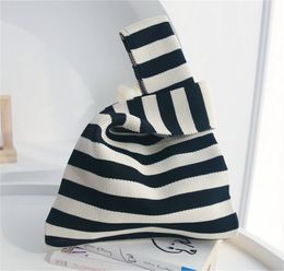 Original Design Stripes Knitted Bag Mini Knot Wrist Bag Japanese Casual Colour Wide Stripe Tote Bag Handbag Phone Pouch Key Purse