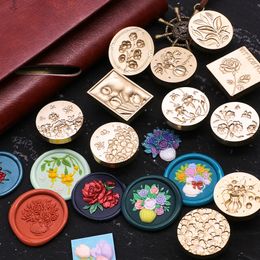 Plant Series Wax Seal Retro Fire Lacquer Stamp Copper Head DIY Scrapbooking Supplies Envelope Wedding Invitations Decoration