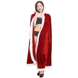 Xingqing Christmas Cape Women Cosplay Costume Winter Red Cozy Plush Trim Hooded Cloak Masquerade Role Playing Party Outfits