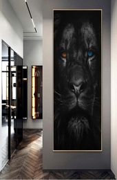 Ferocious Lion with Orange and Blue Eyes Posters and Prints Canvas Paintings Wall Art Pictures for Living Room Home Decoration Cua3364462