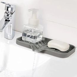 Kitchen Sink Silicone Tray With drain Soap Sponge Storage Holder Countertop Sink Scrubber Brush Liquid Soap Organiser Rack