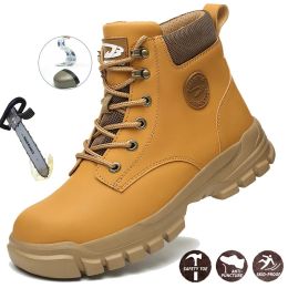 Boots Antismash Work Safety Boots for Men, Steel Toe Shoes, Punctureproof, Indestructible, Waterproof Sneakers Brown Boots