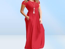 Elegant Long Summer Dress Women Short Sleeve Maxi Dress Ladies Party Casual Dresses Female Robe Femme Green Red XXL1523971