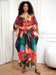 Urban Sexy Dresses Sexy Dp V-neck Batwing Slve Red Printed Long Dresses Women 2024 Summer Kaftan Beach Wear Bohemian Women Maxi Dress Q1289 T240412