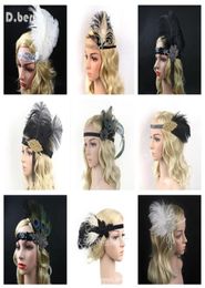 4PCSLOT Women Feather Headband Hair Accessories Rhinestone Beaded Sequin Hair Band 1920s Vintage Gatsby Party Headpiece4349335