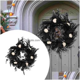 Decorative Flowers Wreaths Halloween Black Wreath Flower Pumpkin Small Fake Garland Haunted House Door Gothic Hanging Eucalyptus D Dhr4G