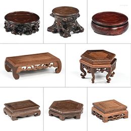 Decorative Plates Retro Carved Table Handicrafts Solid Wood Standing Flower Shelves Redwood Decoration Base For Teapot Tray Pad Tea Set