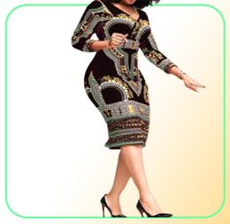 Casual Dresses African Ladies Elegant Wrist High Waist V Neck Vintage For Work Office Business Fashion Slim Vestidos Dress Midi 207101795