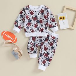 Toddler Baby Girls Football Outfits Long Sleeve Floral Rugby Print Sweatshirt Elastic Jogger Pants Fall Winter Clothes