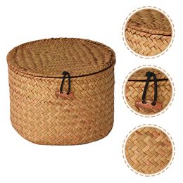 Storage Box Lid Decorative Baskets Fruit Tray Straw Seaweed Small Woven Bride Wicker Organiser