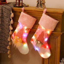 Christmas Decorations Socks Glow Sparkly Pink Candy Bag Gift Holder Large Hanging Ornament Xmas Tree Luminous Pendant Decor 2022252r