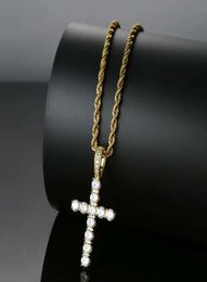 iced out cross pendant necklaces for men women luxury designer pendants 18k gold plated zircons gold chain necklace Jewellery gift8708611