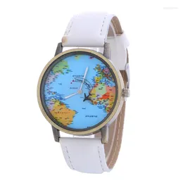 Wristwatches Fashion Quartz Watch Men Unisex Map Aeroplane Travel Around The World Women Leather Dress Mini For