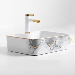 Nordic Ceramic Bathroom Washbasins for Hotel Sink Square Spray Glazed Simple Light Luxury Household Bathroom Sinks for Bathroom