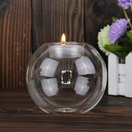 European Transparent Crystal Glass Candle Holder Wedding Dining Table Round Candlestick Romantic Bar Party Home Decorations
