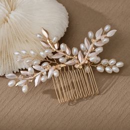 Elegant Wedding Hair Combs Bride Hair Jewellery Gold Colour Alloy Leaves Hairpins Side Clips Flower Crown for Bridal Hair Accessory