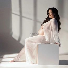 Maternity Dresses White Chiffon Maternity Photography Props Dress Sexy Transparent Tulle Off Shoulder Dress For Photo Shoot Pregnant Women 240413