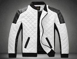 Designer jacket men039s stand collar PU leather jacket coat black and white color matching large size motorcycle leather4962605