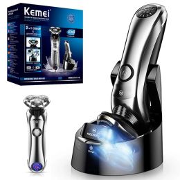 Shavers Kemei 1716 Wet Dry Rechargeable Pro Electric Shaver Beard Electric Razor For Men Facial Shaving Machine With Smart Cleaner