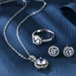 Necklace Earrings Set ANENJERY Delicate One Carat Zircon Necklaces Ring 3pcs Jewellery For Women Betrothal Party Gifts