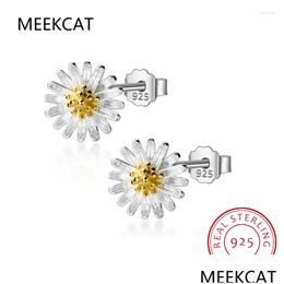 Stud Earrings Genuine 925 Sterling Sier White Glaze Daisy Flower For Women Valentines Day Fine S925 Jewelry Da2802 Drop Delivery Otgni