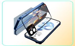 Cell Phone Cases Metal 360 with Built in Screen Camera Protect For iPhone 13 12 Pro Max Mini Case Safety Locks Glass Funda Luxury 3662771