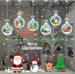 Christmas Decorations Merry Window Clings Colorful Removable Snowflake Stickers Decals With Santa C4412143