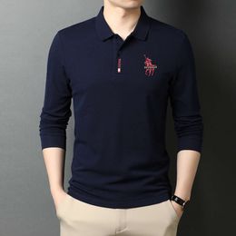 Men's T-shirts Class Ii Hot 2021 New Long Sleeved Paul Square Neck Polo Middle-aged and Young Business Casual Embroidery Cotton T-shirt