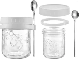Bowls Container For Preparing Oatmeal Overnight 2 Pieces Glass Breakfast Jars Reusable Leak-proof Cups With Lid Rust-proof
