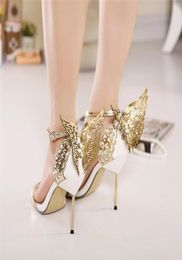 Sandals Luxury Women 10cm High Heels Fetish Leather Sexy Metal Butterfly Summer Shoes Lady Gold Stiletto Party Valentine SandlesSa4979072