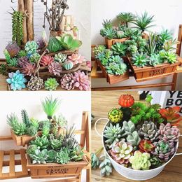 Decorative Flowers 16Pcs Artificial Succulents Fake Plants Tabletop Bonsai Cactus Florals Supply Self-Assembly Wedding Arrangement