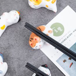 Japanese Kawaii Ceramic Animal Cat Chopsticks Stand Desktop Decor Cute Anime Figurine Miniature Item Ornament Creative Gifts