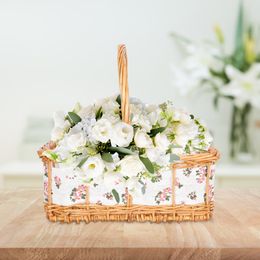 Wicker Flower Basket Snacks Woven Decorate Hand-made Practical Storage Handheld Cloth Handle Decorative Child Gift empty Basket