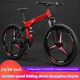 Bikes Ride-Ons Bicycle Mountain Folding Bicycle 24/26 Inch Variable Speed Shock Absorption Student Bicycle Adult Disc Brake City Cycling L47