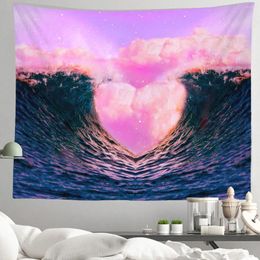 Tapestries Pink Heart Background Tapestry Bohemian Decoration Bedroom Girl Wall Decorations Living Room Hanging