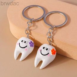 Key Rings Cute Cartoon Tooth Keychain Smile Face Keyring Pendants for Women Girls Handbag Decor Handmade Jewellery Gifts 240412