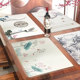 Table Mats Traditional Chinese Painting Leather Placemat Waterproof Anti-Slip Oilproof Elegant Mat Home Deco Heat Insulated Pad