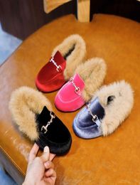 Kids Girls Shoes Warm Flats PU Leather Suede Princess y Shoes Winter Kids Fur Shoes Toddler Brand Black Warm Loafer Fashion M69485941425760